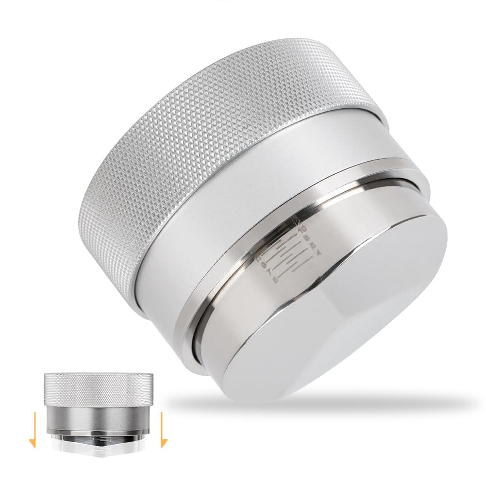 Coffee Distributor 58mm, Espresso Leveler Tool, Adjustable Depth Tampers, Three-Blade Spiral Pattern, Silver