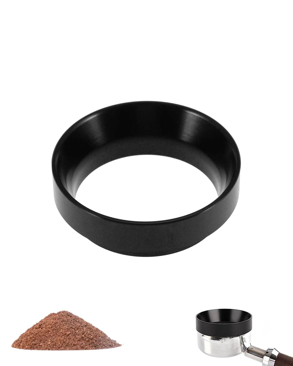 Magnetic Espresso Dosing Ring Funnel, Compatible Aluminum Coffee Maker Accessory, Black (53MM)