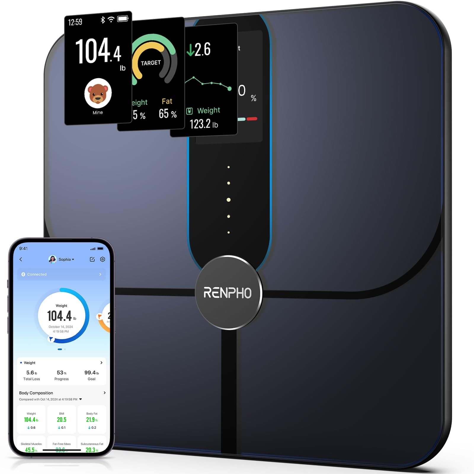 Renpho Smart Scale with TFT LCD, Wi-Fi BMI & Body Fat Measurement