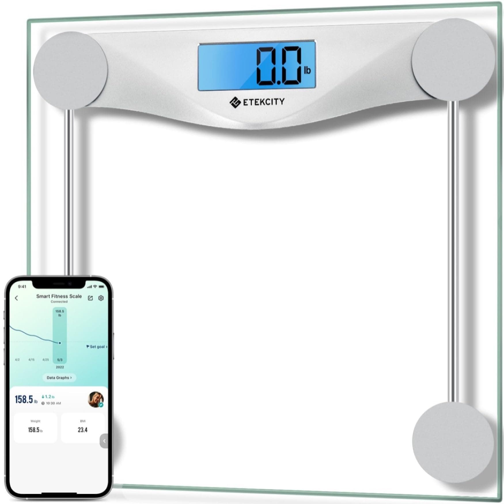 Etekcity Bluetooth Digital Bathroom Scale, Large Blue LCD, High Precision, Upgraded BMIC.weight