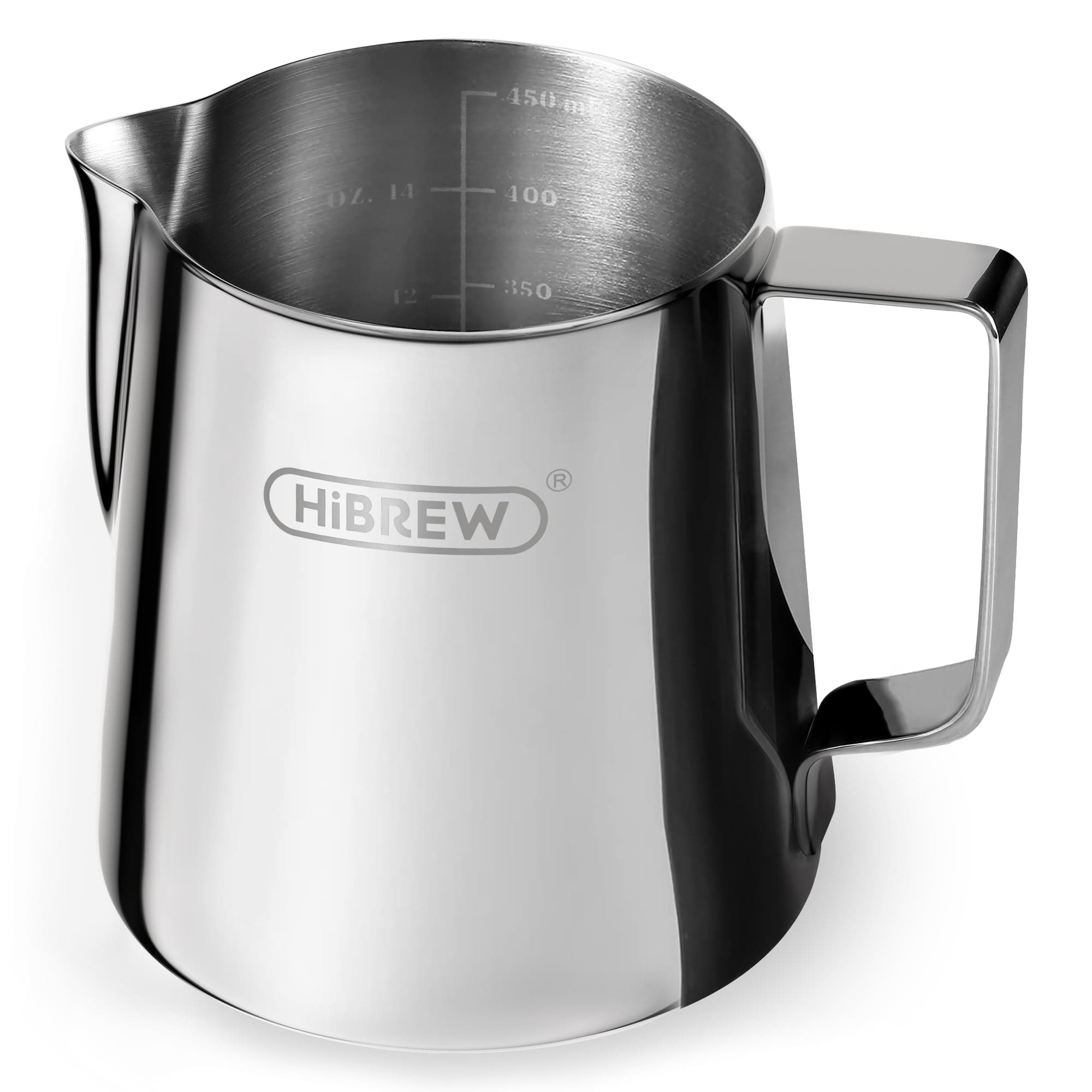 HIBREW Stainless Steel Milk Frothing Pitcher, 15oz Silver