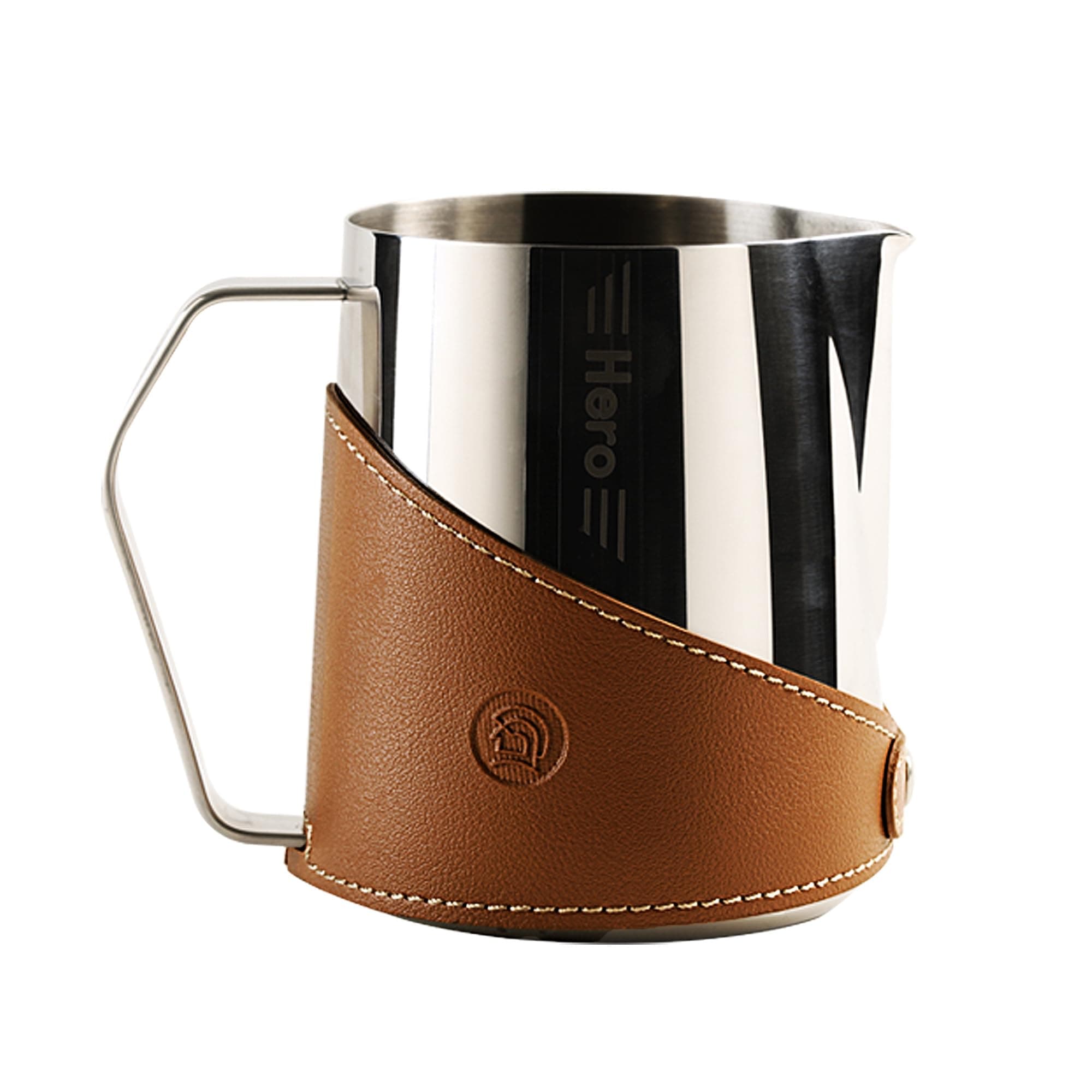 Bright 16oz 304 Stainless Steel Milk Frothing Pitcher with PU Leather, Premium Barista Tool