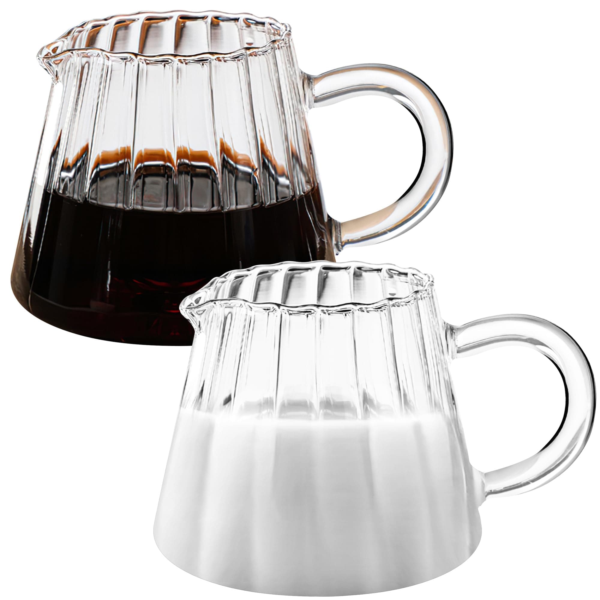 Elegant Wave-Shaped 2-Pc Glass Pitcher Set for Coffee, Milk, Tea (6 oz)