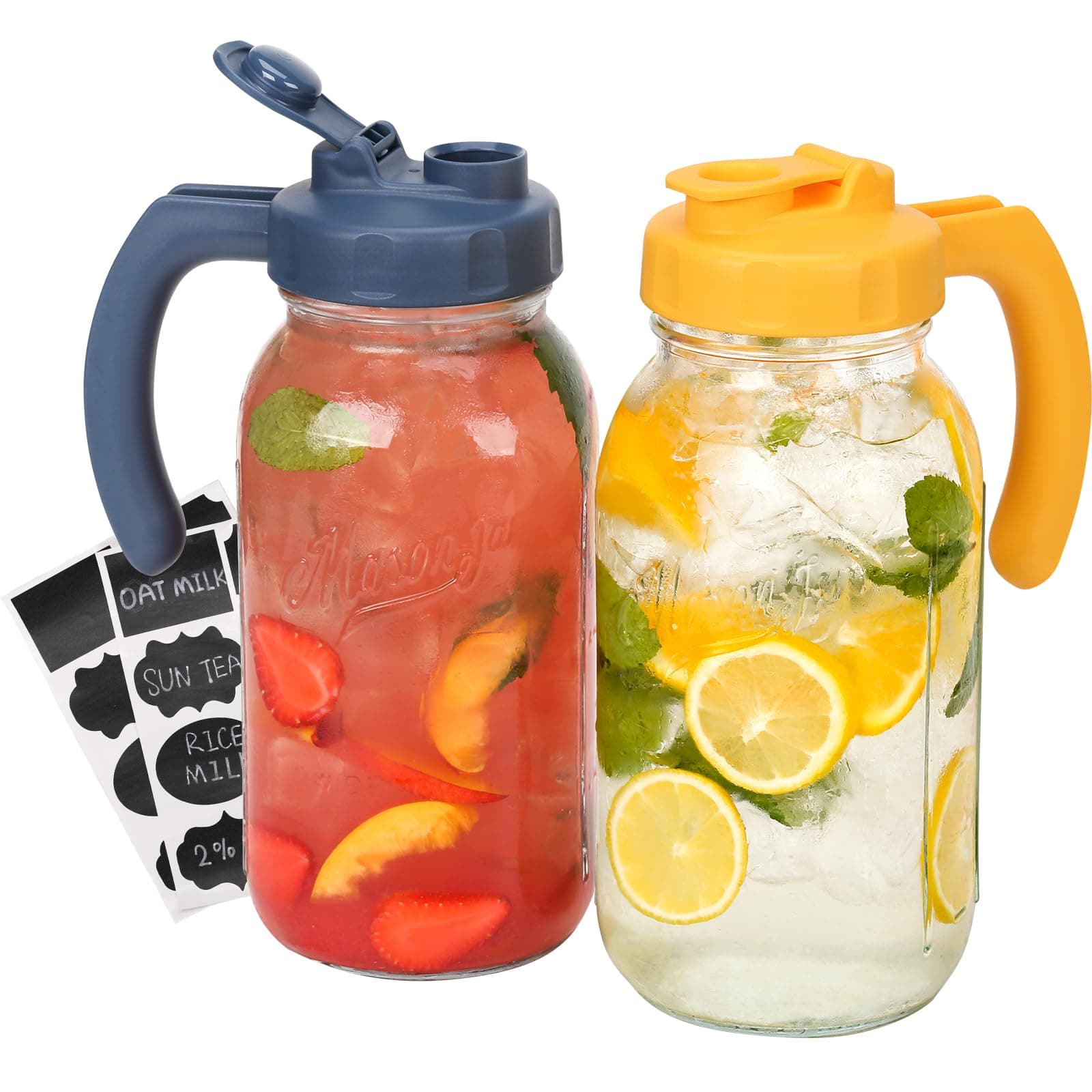 Soligt Glass Mason Jar Pitcher, 64 oz, Leak-proof Lid, Sun Tea/Iced Tea Compatible