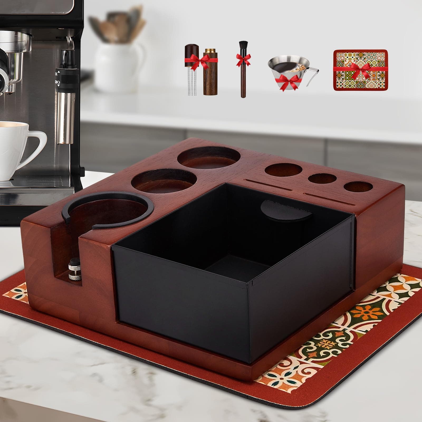 ARC Espresso Knock Box & Tamping Station, 51/54/58MM Portafilter Holder, Espresso Accessories
