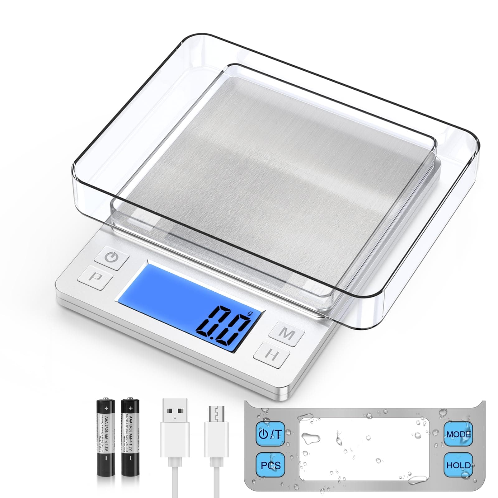 BOMATA Upgraded Small Precision Kitchen Scale, 0.1g Accurate, 3000g Capacity, USB Rechargeable, Jewelry Measuring Digita