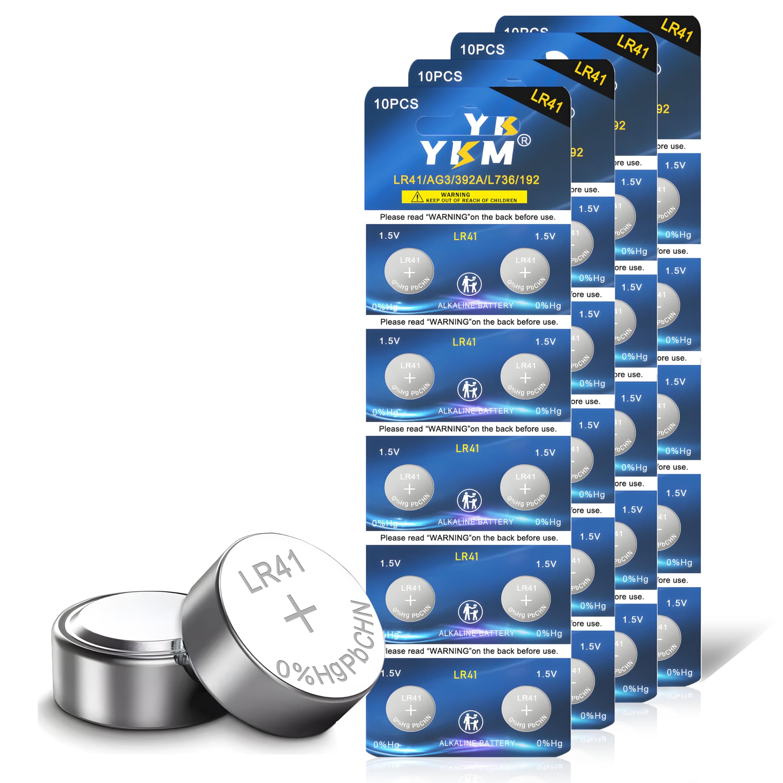 YKM 40 Pack LR41 Alkaline Batteries for Thermometers and Watches